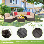 Vongrasig 6 Piece Patio Furniture Set, Small Outdoor Sectional Sofa Couch, All Weather PE Wicker L-Shaped Corner Patio Sofa Garden Backyard Patio Conversation Set w/Glass Table, Beige