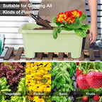 Self-Watering Rectangle Planter Boxes 8-Pack, 15.7-Inch Window Box Planter with Drainage Holes & Trays, Pots for Vegetables, Herbs, Flowers, Garden Windowsill Balcony (Light Green)