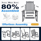 Devoko PP Material Rocking Chair Outdoor Indoor All Weather High Back Patio Rocker for Adult Heavy Duty Rocking Chair for Patio Backyard Porch Garden (Heavy Duty, Gray)