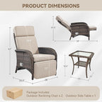 3 Pieces Zero Gravity Wicker Patio Recliner Chairs Set of 2 - Wicker Outdoor Lounge Chair with Side Table, Adjustable Backrest & Footrest, High Back Outdoor Recliner Chair for Pool Deck Beige