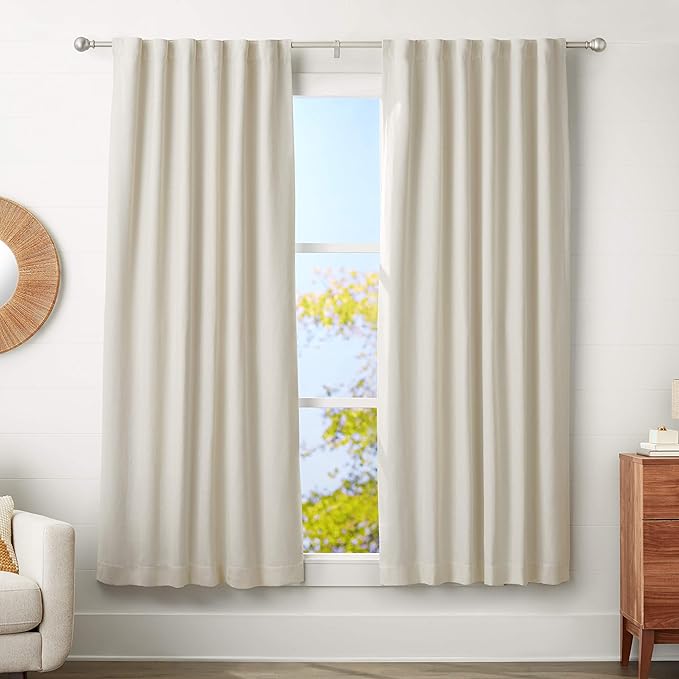 Amazon Basics Adjustable Heavy Duty Curtain Rod for Windows, Round Finials, 1-Inch Rod, 72" to 144", Nickel, 1-Pack