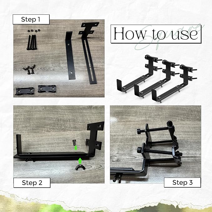 6 Pcs Window Box Brackets Adjustable Planter Box Brackets Heavy Duty Deck Railing Planter Flower Holder for Railing Patio Garden Fence Balcony Outdoor