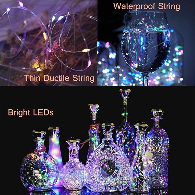 Indoor String Lights for Wine Bottles, 12 Pack, Solar Multicolor