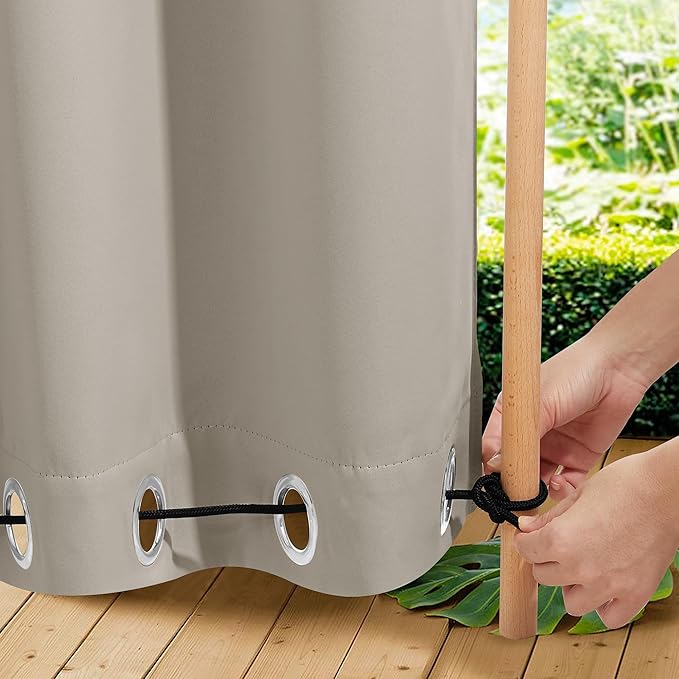 NICETOWN Outdoor Curtains for Patio Waterproof 108 inches Long 2 Panels, Windproof Thermal Insulated Top & Bottom Grommet/Back Tab Privacy Drapes with Rope for Gazebo, Natural, W52 x L108