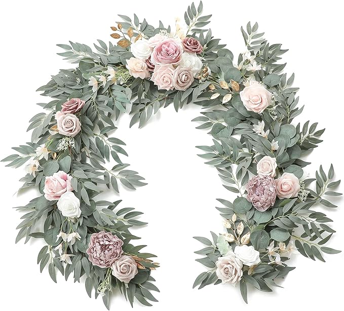 Artificial Eucalyptus Garland 6ft Dusty Rose Peony