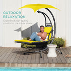 Best Choice Products Outdoor Hanging Curved Steel Chaise Lounge Chair Swing w/Built-in Pillow and Removable Canopy - Yellow