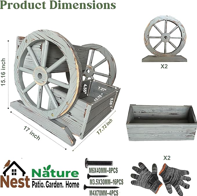 NestNature Wooden Wagon Planter Box,Raised Garden Bed,Decorative Garden Planters with Wheels-Outside Flower Pots for Indoor/Outdoor Décor Plants (Antique Gray)