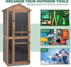Large Outdoor Storage Cabinet with 4 Shelves, Wood Outdoor Storage Shed with Weatherproof Roof, Lockable Doors, Tall Outdoor Patio Cabinets for Garden Tool and Accessories, Brown