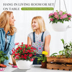 12 Inch Hanging Baskets 2 PC with Chains, Self-Watering Hanging Planters for Indoor Outdoor Plants, Plastic Hanging Flower Pots,White