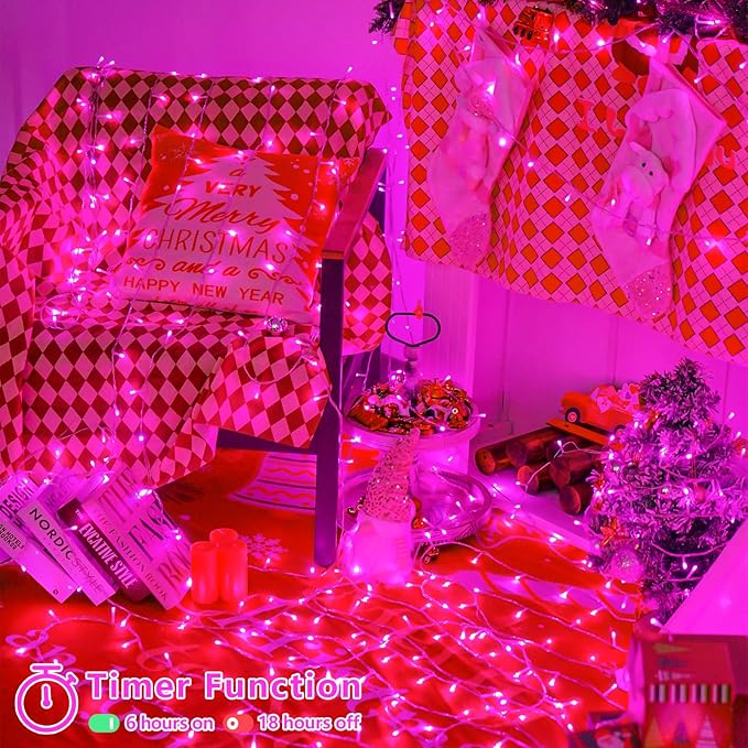 String Lights 165ft 500 LED Pink, Waterproof with Memory and Timer