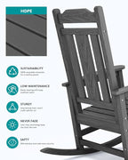 SERWALL Outdoor Rocking Chair Set of 6, Patio Rocking Chair Sets, HDPE Rocking Chair for Adults, Gray