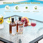 Tangkula 35 Inch Patio Dining Table with Tempered Glass Top, Square 4-Person Outdoor Bistro Table with 1.5" Umbrella Hole & Sturdy Metal Frame, Patio Dining Table for Backyard, Lawn, Deck & Poolside