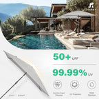 JEAREY 6.5x10 ft Rectangular Patio Umbrellas Rectangle Outdoor Umbrella with Push Button Tilt and Crank, Market Table Umbrella 6 Sturdy Ribs UV Protection for Poolside Garden Backyard Deck, Foggy Gray
