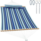 2 Person 12FT Hammocks for Outside, Double Quilted Fabric Outdoor Hammock with Spreader Bar, Large Removable Pillow, Storage Pockets, Carabiners, Max 475 lbs Capacity (Catalina Beach)