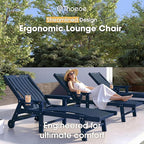 Patio Chaise Lounge Chair Set of 4, Oversized Lounge Chair Outdoor with 5 Positions, HDPE, Patio Lounge Chair with Wheels & Cup Holder for Pool, Deck, Poolside,Navy Blue