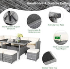 Tangkula 7 Pieces Patio Furniture Set, Outdoor Sectional Rattan Dining Sofa Set with Cushions, All Weather Wicker Conversation Couch Set with Dining Table & Ottomans for Yard Garden Poolside, White