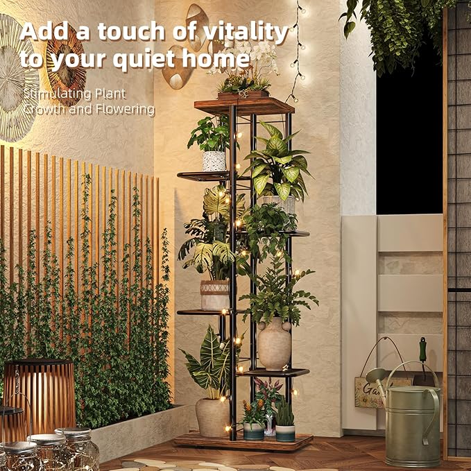 Plant Stand Indoor, Tall 6 Tier Metal Plant Shelf – Brown