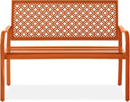 Best Choice Products Outdoor Bench 2-Person Metal Steel Benches Furniture for Garden, Patio, Porch, Entryway w/Geometric Backrest, 790lb Capacity - Carrot