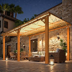 AECOJOY 14' x 10' Gazebo for Patio, Wood Grain Hard Top Lean to Gazebo Pergola with Roof (140 Sq.Ft Shaded), Large Wall-Mounted Heavy Duty Awnings for Patio, Decks, Backyard and More