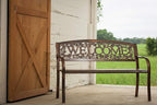 Leigh Country Metal Outdoor Bench, Welcome Design, Decorative Patio Seating for Porch/Deck