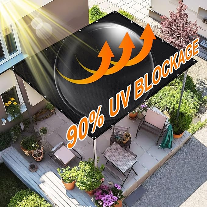 Artpuch 90% Sun Shade Cloth, 8 x 16 FT Pergola Shade Cover Canopy with Grommets, Sun Screen Fabric Tarp for Patio, Outdoor, Garden, Backyard, Black