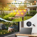 addlon 150FT Solar String Lights Outdoor Waterproof with Remote, Dimmable Commercial Grade Solar Powered String Lights with 80 LED Bulbs, Hanging Light for Camping Backyard Party Decor