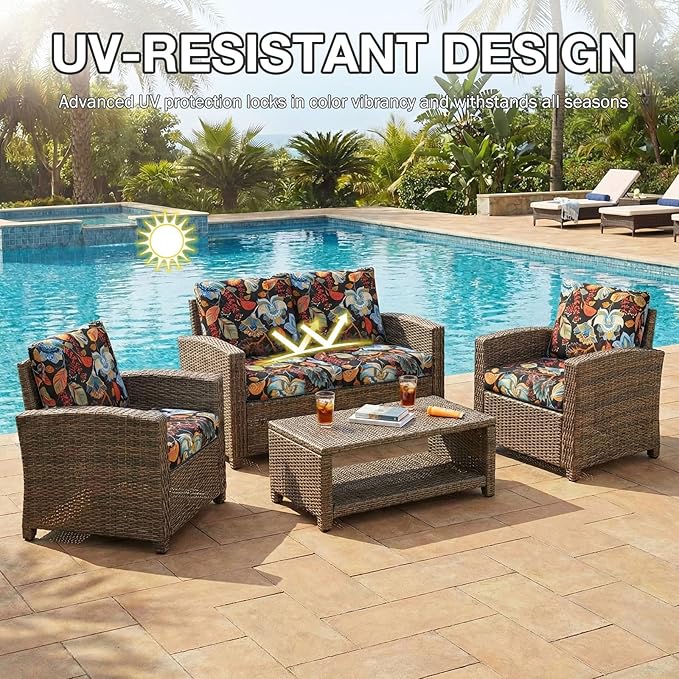 Cushion Covers for Patio Furniture, 8-Piece Stretch Floral Set