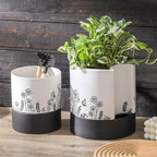 Nihow Self Watering Plant Pot: 8 Inch Ceramic Planter with Drainage Hole & Water Storage Plus for Indoor & Outdoor Plants - Cylinder Round Flower Pot for Succulent/Herbs/Violets - White