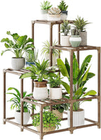 Bamworld Corner Plant Stand Indoor Outdoor Plant Shelf Small Plant Table for Multiple Plants Wooden Plant Holder for Garden Patio Lawn Window Plants Gift,Brown