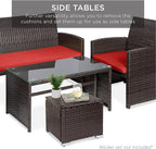 Best Choice Products Set of 2 Wicker Ottomans, Multipurpose Outdoor Furniture for Patio, Backyard, Additional Seating, Footrest, Side Table w/Storage, Removable Cushions - Red/Brown