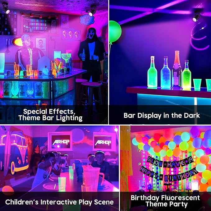 Black Light Outdoor,3W Halloween Blacklight Spotlight IP67 Waterproof Landscape Lighting with Stake 5.9 Ft, Black Lights for Fluorescent Party, Poster,Courtyard Garden, Stage, 6 Pack