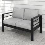 Kiss the Water Outdoor Patio Furniture Loveseat Sofa, All-Weather Metal Aluminum Patio Couch with 5" Thick and Soft Cushion and Wide Arm, Outdoor Couch for Balcony, Porch, Backyard