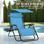 Best Choice Products 30” Wide Folding Zero Gravity Outdoor Recliner Patio Lounge Chair w/Adjustable Canopy Shade, Headrest, Side Accessory Tray - Light Blue