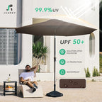 JEAREY 9FT Outdoor Patio Umbrella Outdoor Table Umbrella with Push Button Tilt and Crank, Market Umbrella 8 Sturdy Ribs UV Protection Waterproof for Garden, Deck, Backyard, Pool (Brown)