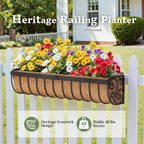 Railing Planter Boxes, 30 Inch Window Boxes Planters, Balcony Planters with Adjustable Brackets & Coco Liner & Support Rod for Outdoor Fence, Deck, Porch, and Patio Gardening, 2 Pack