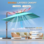 9' X 12' Cantilever Outdoor Patio Umbrellas with Base Included, Large Rectangle Umbrella Heavy Duty 360°Rotation Offset Umbrella for Garden Deck Pool Patio,Turquoise