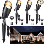 Gardenreet Brass Landscape Lighting - Black Outdoor Low Voltage Spotlights LED, 12V Wired Uplights, Waterproof Spot Lights for Outside Trees with 5W 4000K Natural White MR16 Bulb (4 Pack)