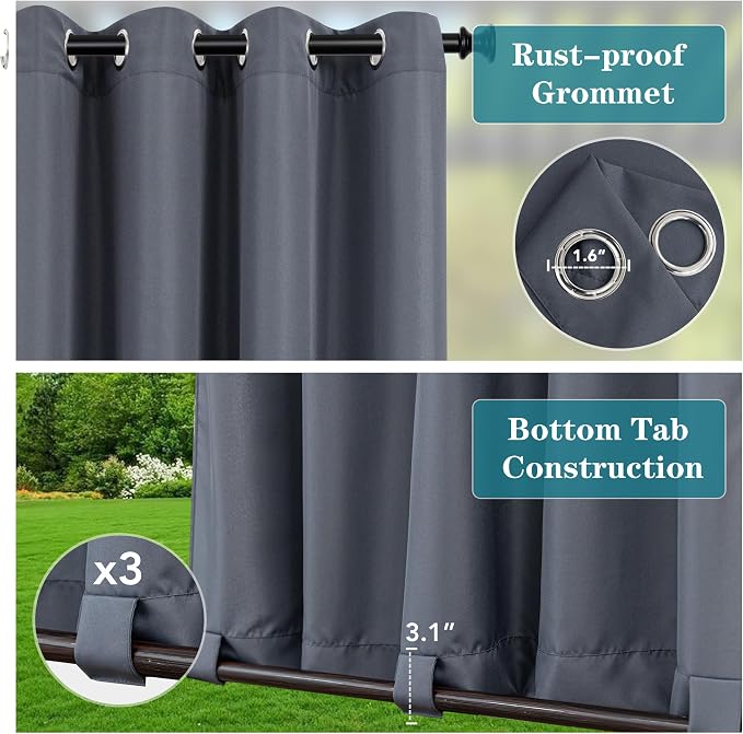 HolidayIdeas Patio Curtains Outdoor Waterproof-4 Panels 54x84 Inch-Windproof - Image 2