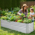8x2x2ft Raised Garden Bed - Galvanized Deep Root Planter Boxes Outdoor with Wing Nuts and Safety Edges for Gardening Vegetables, Flowers, Herbs, Succulents - Silver