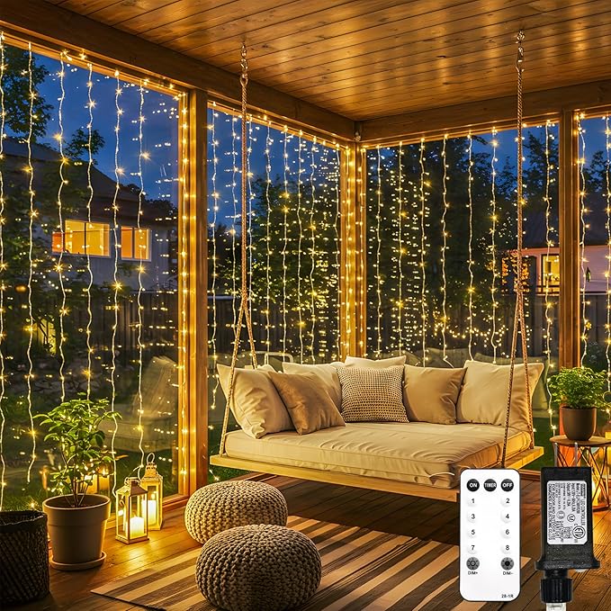 String Curtain Lights, 900 LED, Warm White, 29.5 x 9.8 Ft