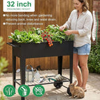 Elevated 32" Tall Raised Garden Bed with Legs and Wheels for Mobility, Metal Planter Boxes Outdoor with Shelf, Raised Bed for Gardening Vegetables/Herbs, Backyard, Patio, Balcony, Black