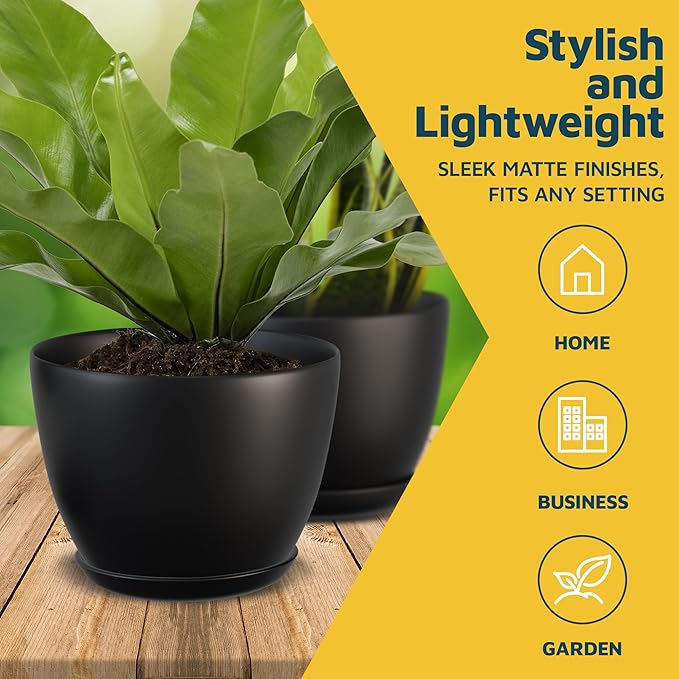 Lifemaster Plant Pots with Multi Drainage Holes - 20 Pieces Versatile, Sturdy Plastic, Stackable Design Home Decor Flower Pots for Indoor and Outdoor Gardening - Black