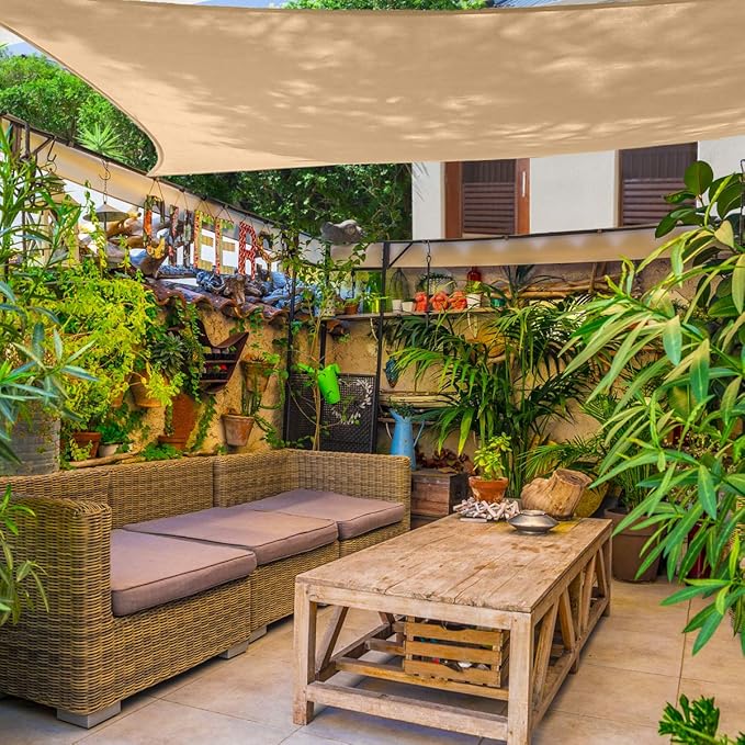 ASTEROUTDOOR Sun Shade Sail Rectangle 12' x 12' UV Block Canopy for Patio Backyard Lawn Garden Outdoor Activities, Sand