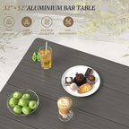 Outdoor Bar Table, 32" Square Patio Bar Height Counter Pub Table, Waterproof Aluminum Top, Weather Resistant, Balcony, Yard, Indoor or Outdoor Use, Slate Gray