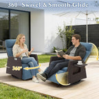 Adjustable Outdoor Recliner Chair with Independent Backrest & Footrest, Patio Swivel Recliner Chair, Wicker Reclining Patio Chair w/Flip-Up Table, 155° Lay Flat Chaise Lounge, Blue, 2PCS