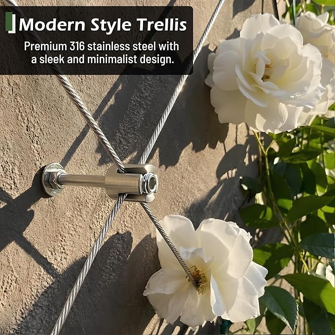 Wire Trellis for Climbing Plants Outdoor, 12 pcs Wall Wire Trellis Kit, T316 Stainless Steel Wall Trellis Kit Espalier Cable Trellis System (Hubs Only, Without Cable)