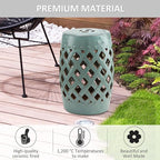 Outsunny 13" x 18" Ceramic Garden Stool with Woven Lattice Design & Glazed Strong Materials Decorative Outdoor Stool, Antique Blue