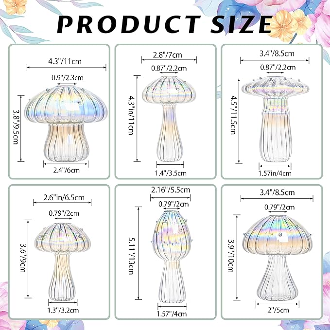 Terrarium Propagation Station Set of 6, Clear Glass Mushroom Vases