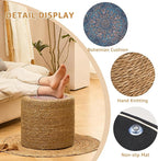 Wimarsbon Round Pouf Ottomans, Handwoven Natural Water Hyacinth Seagrass Pouffe,Outdoor Rattan Stool Accent Seat, Bohemian Coastal Home Decor (18inch Natural Cattail-Boho 3)