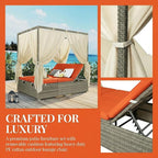 Harper & Bright Designs Adjustable Outdoor Sun Lounger with Canopy,Multi-Position Recline Patio Chair with Removable Cushion,Weather-Resistant Rattan Chaise Lounge for Poolside,Garden & Terrace,Orange